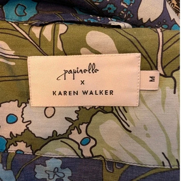 Papinelle x Karen Walker Floral Pajama Shirt Blue Green White Size M